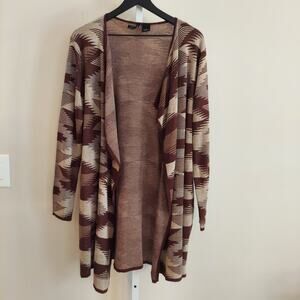 New Directions Large Long Sleeve Open Cardigan Brown Southwest Print